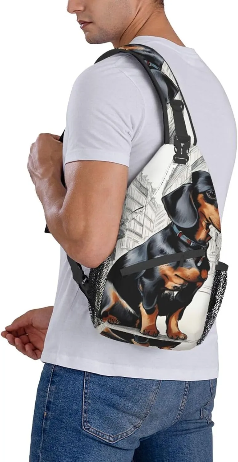 SSIMOO Parisian Dachshund Versatile Travel Hiking Backpack-Perfect For Outdoor Cycling,Chest Shoulder Bag