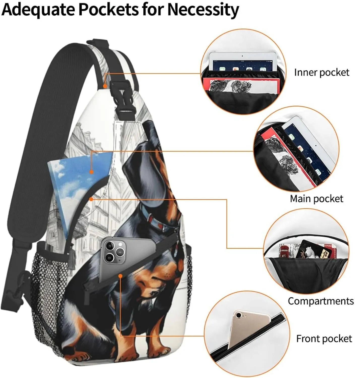 SSIMOO Parisian Dachshund Versatile Travel Hiking Backpack-Perfect For Outdoor Cycling,Chest Shoulder Bag