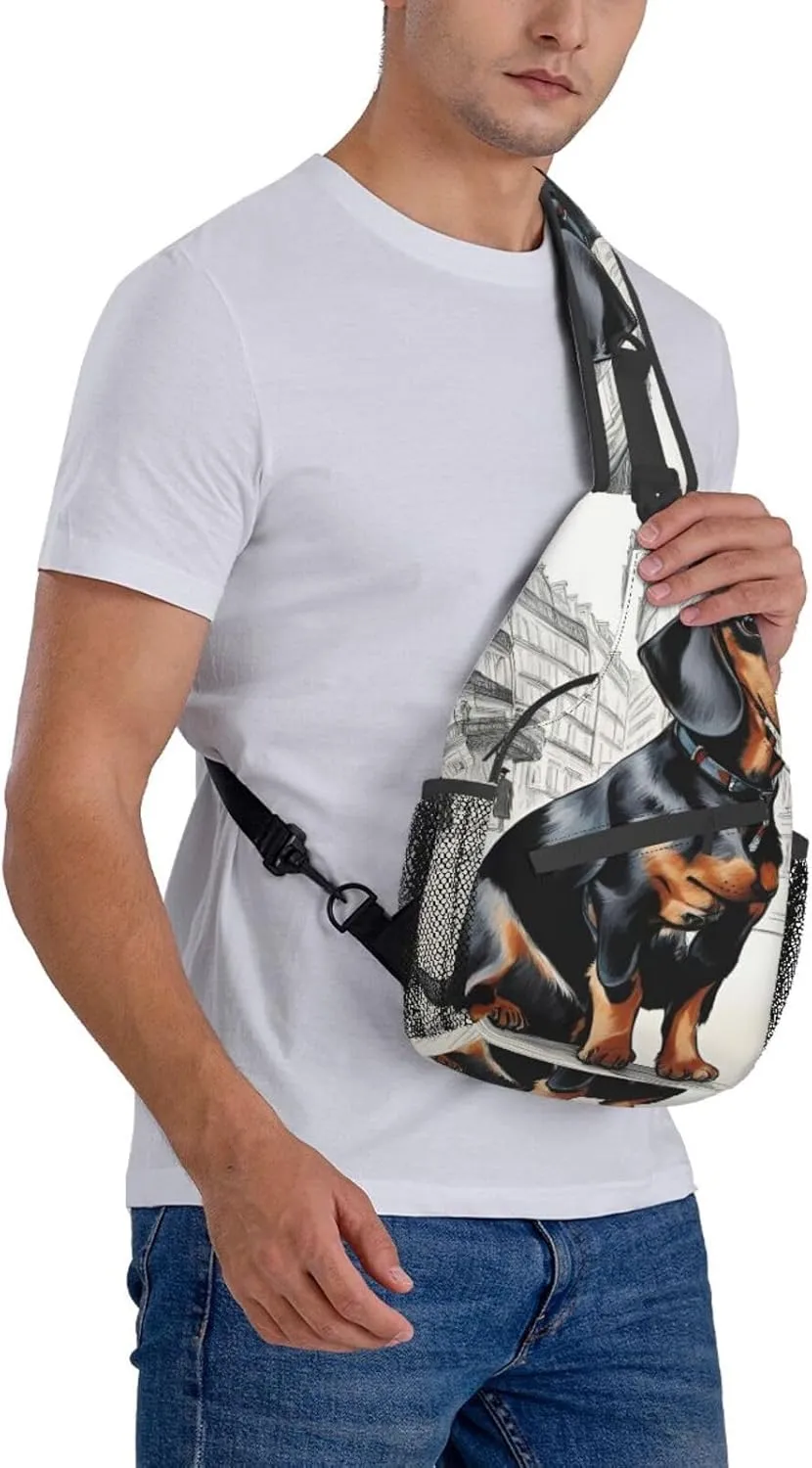 SSIMOO Parisian Dachshund Versatile Travel Hiking Backpack-Perfect For Outdoor Cycling,Chest Shoulder Bag