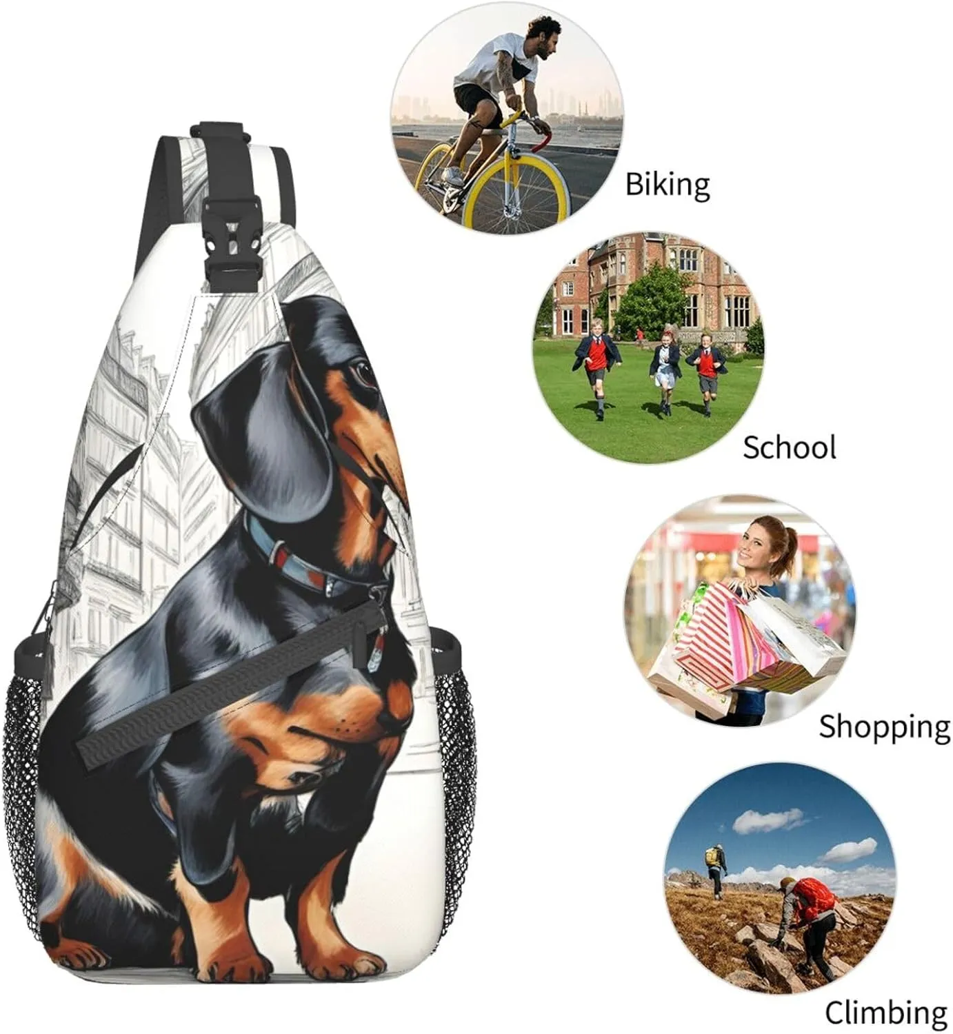 SSIMOO Parisian Dachshund Versatile Travel Hiking Backpack-Perfect For Outdoor Cycling,Chest Shoulder Bag
