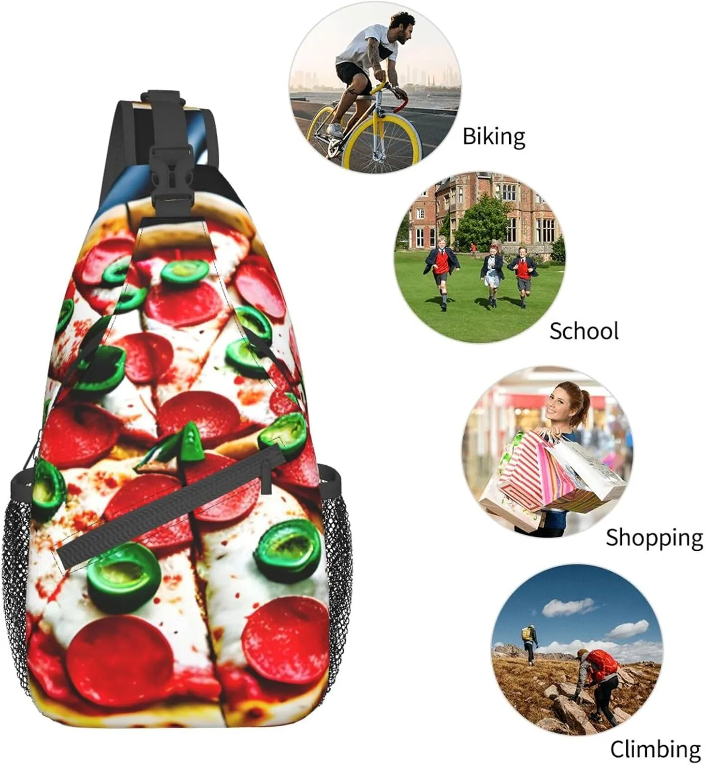 SSIMOO Pizza 3d Versatile Travel Hiking Backpack-Perfect For Outdoor Cycling,Chest Shoulder Bag