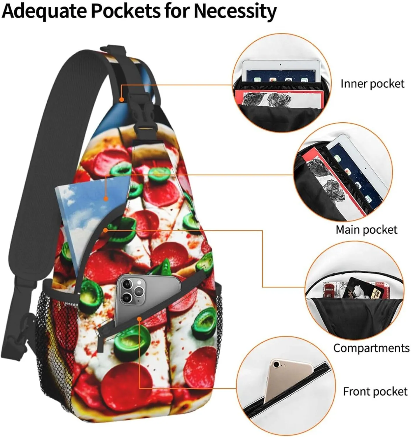SSIMOO Pizza 3d Versatile Travel Hiking Backpack-Perfect For Outdoor Cycling,Chest Shoulder Bag