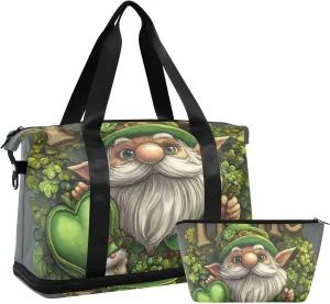 St. Patrick Cartoon Cute Green Dwarf Large Bag Overnight Carry On Tote and Luggage with Adjustable Strap for Sports Large Capacity