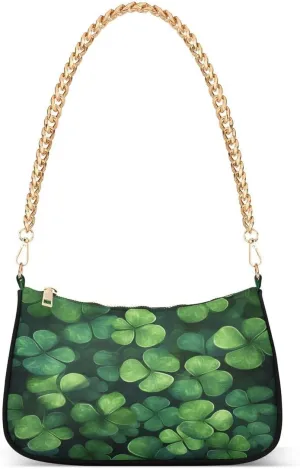 St. Patrick's Day Shamrock Irish Clover Leaves Stylish Tote Bag Hobo Handbag for Women Ladies Shoulder Bag Mini Clutch Purse with Zipper Closure