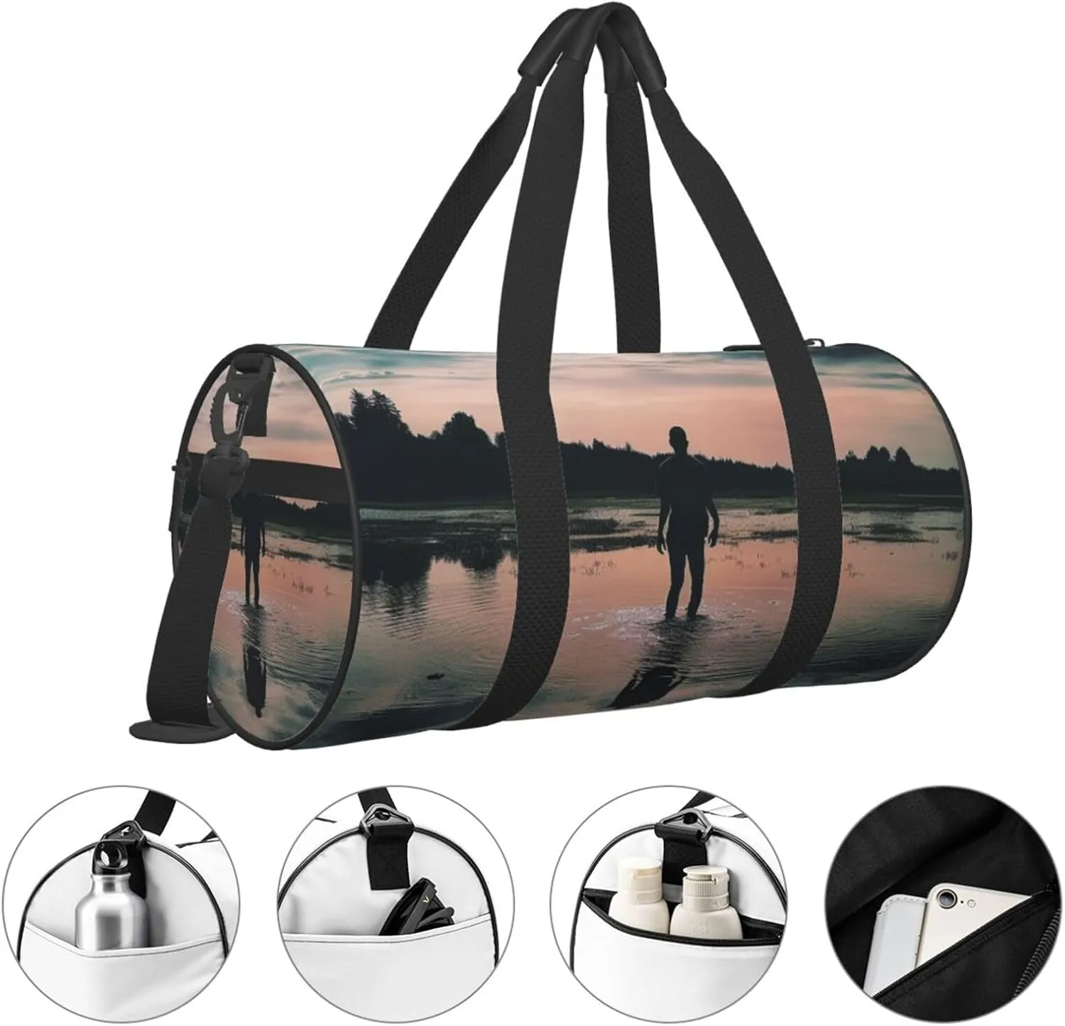 Standing in The Lake Travel Duffle Bag for Men Women Sport Gym Bag Foldable Weekender Bag Carry on Overnight Bag for Travel Swimming Basketball