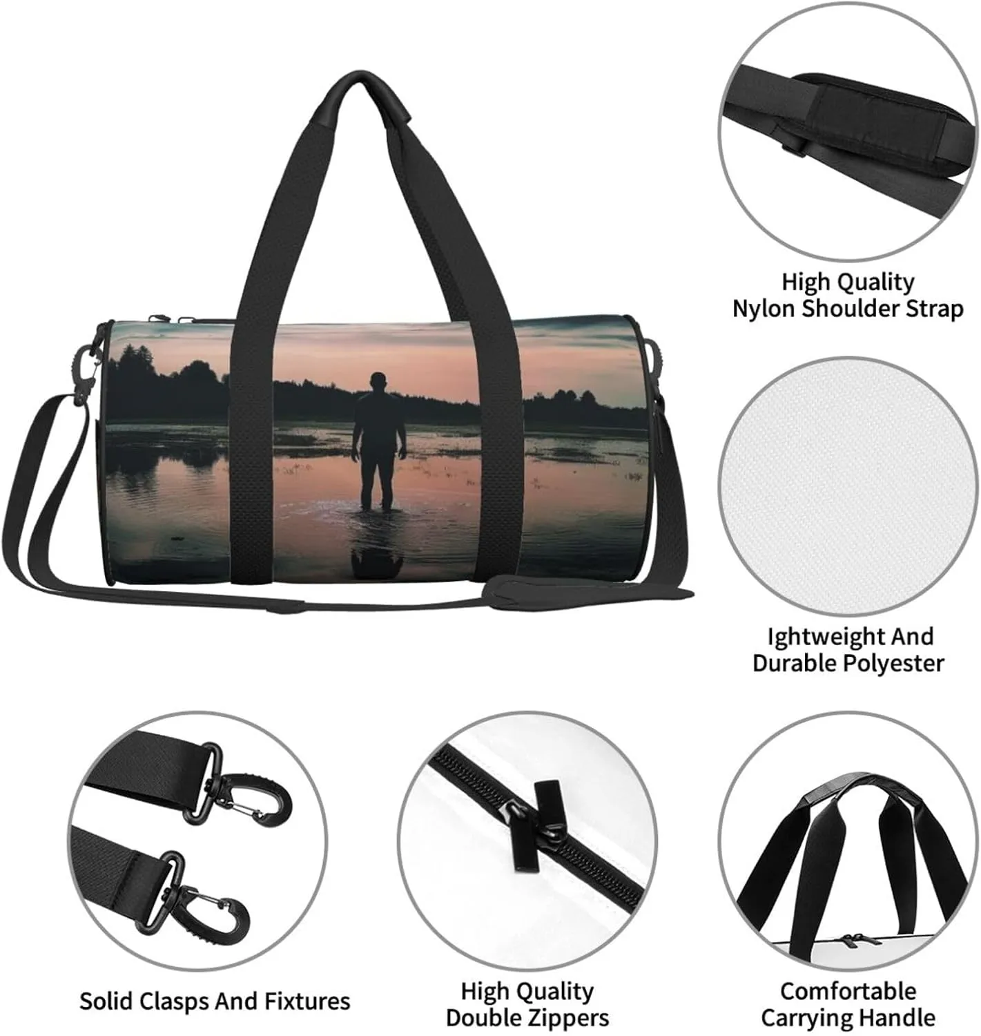 Standing in The Lake Travel Duffle Bag for Men Women Sport Gym Bag Foldable Weekender Bag Carry on Overnight Bag for Travel Swimming Basketball