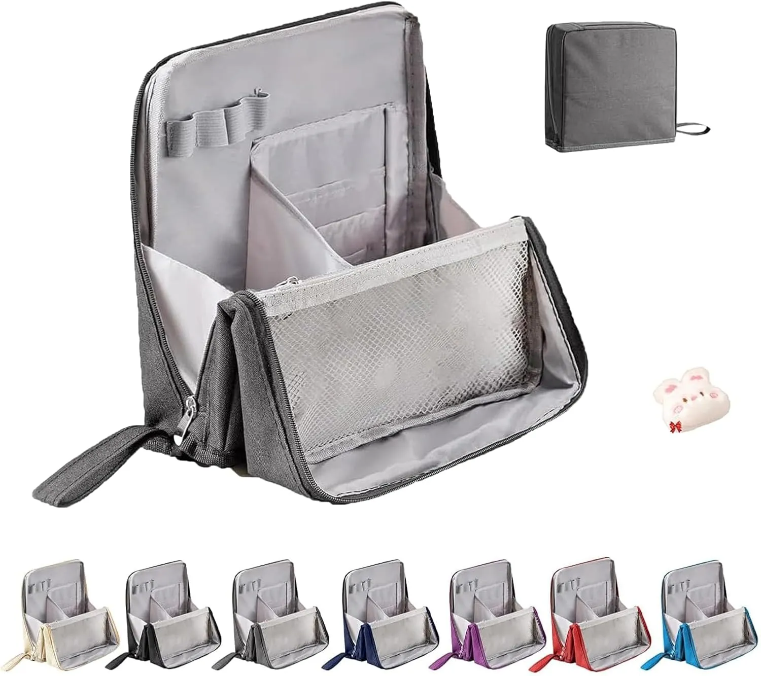 Standing Makeup Bag – Portable, Large Capacity, Doresty Makeup Bag, Waterproof Makeup Organizer with Compartments, Makeup Bag Organizer with Compartments, Travel-Friendly (Gray)