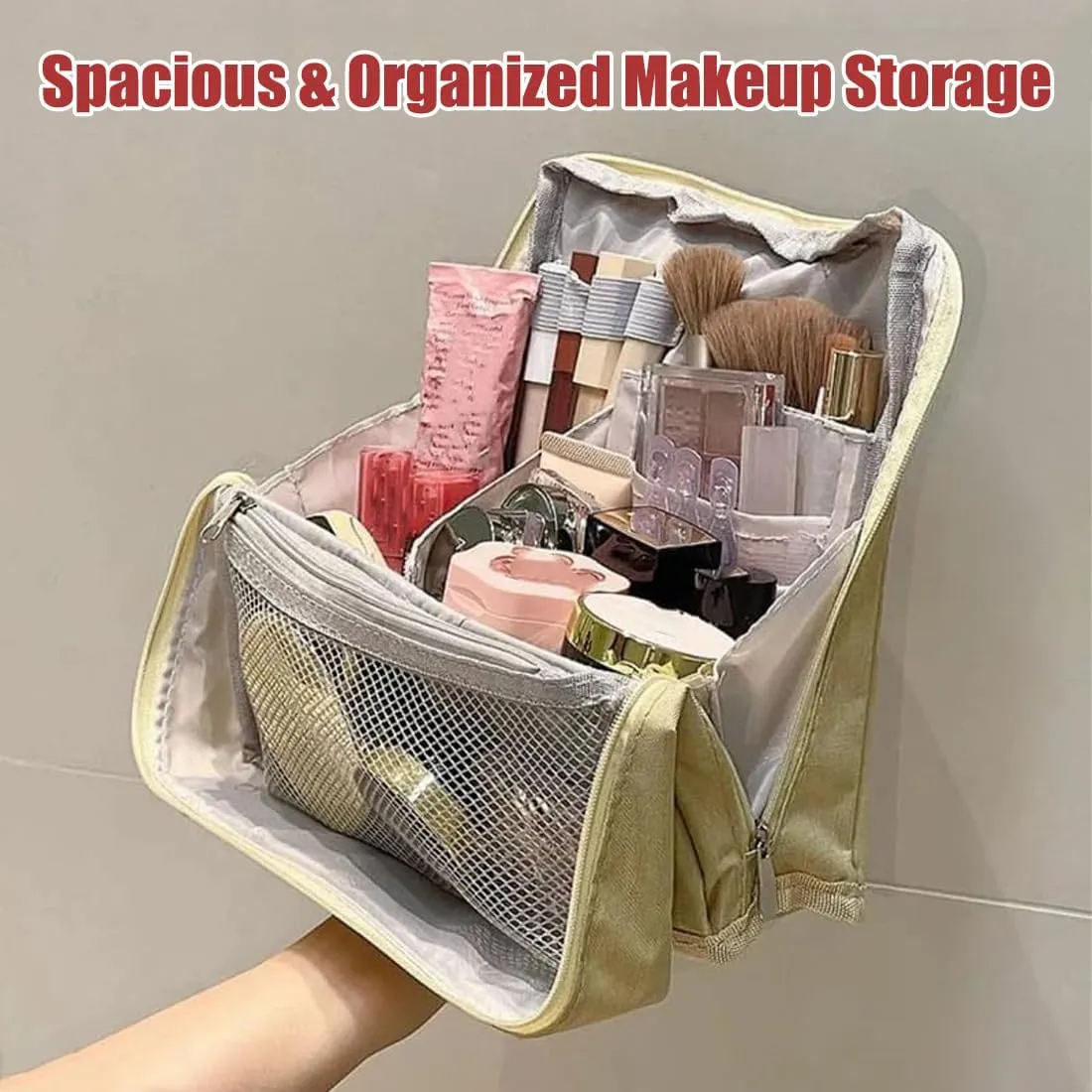 Standing Makeup Bag – Portable, Large Capacity, Doresty Makeup Bag, Waterproof Makeup Organizer with Compartments, Makeup Bag Organizer with Compartments, Travel-Friendly (Gray)
