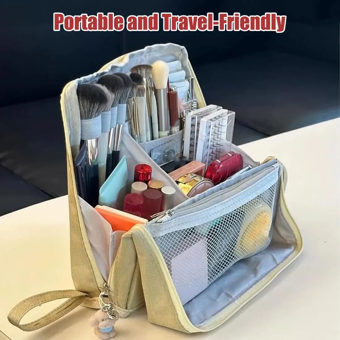 Standing Makeup Bag – Portable, Large Capacity, Doresty Makeup Bag, Waterproof Makeup Organizer with Compartments, Makeup Bag Organizer with Compartments, Travel-Friendly (Gray)