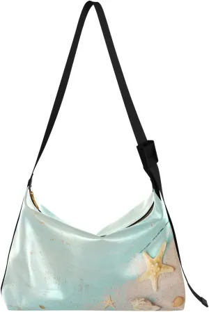 Starfishes Seashells Hobo Crossbody Bags for Women Leather Large Shoulder Bag Cross Body Sandy Beach Trendy Womens Tote Bags Handbag for Travel Shopping