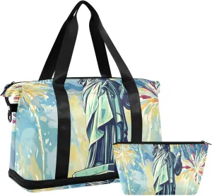 Statue Of Liberty Luggage Travel Bag Carry on Weekender Overnight Bag with Toiletry Bag for Sports Multifunctional