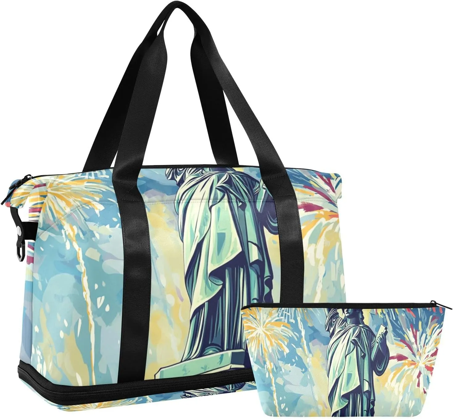 Statue Of Liberty Luggage Travel Bag Carry on Weekender Overnight Bag with Toiletry Bag for Sports Multifunctional