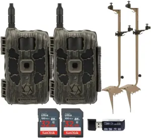 Stealth Cam 40MP Deceptor Max Cellular Trail Camera with 0.4-Second Trigger Speed (2-Pack) Bundle with Adjustable Mounting Post (2-Pack), Card Reader, and 32GB Memory Card (2-Pack) (6 Items)