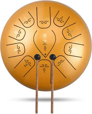 Steel || Ethereal Drum 12 Inch Percussion Instrument Pan Drum 11 Notes Tank Drum, Home Music Lovers Musical Instruments,with Padded Travel Bag, Mallets, （C-Minor） Buddha Golden