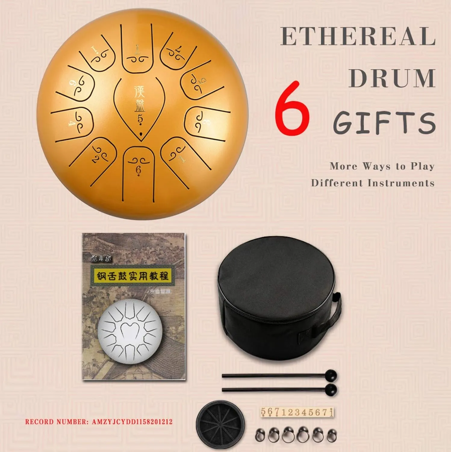 Steel || Ethereal Drum 12 Inch Percussion Instrument Pan Drum 11 Notes Tank Drum, Home Music Lovers Musical Instruments,with Padded Travel Bag, Mallets, （C-Minor） Buddha Golden