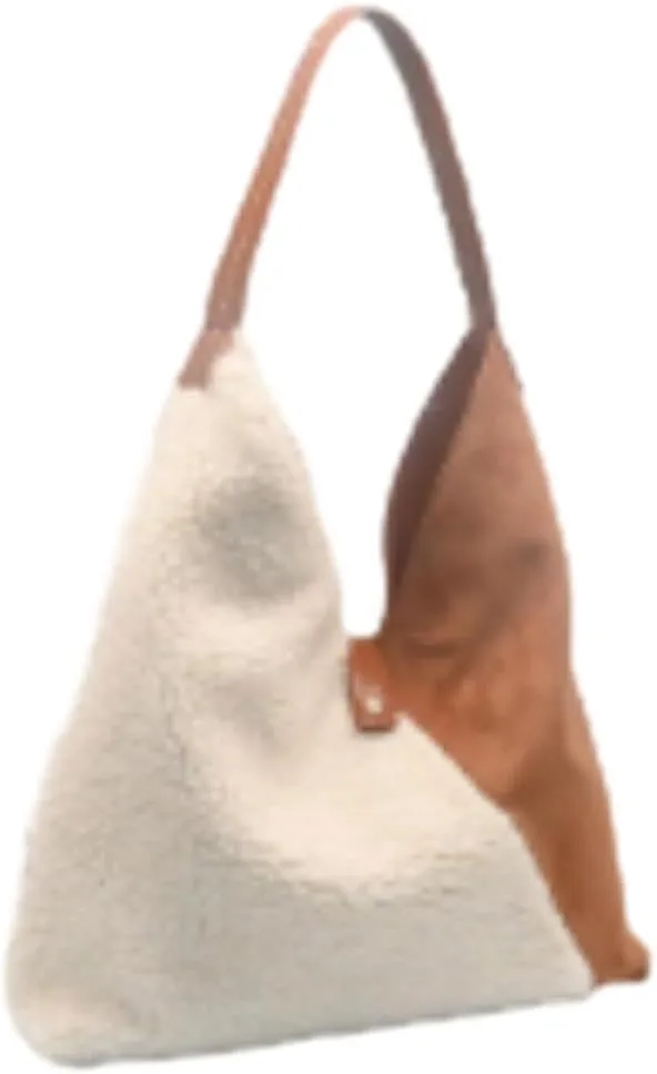 Steve Madden Bcozi Faux Shearling Suede Natural Cognac Twin Fabric Twin Color Design Hobo Shoulder Bag