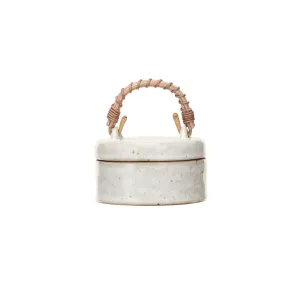 Stoneware Jar w/Rattan Handle