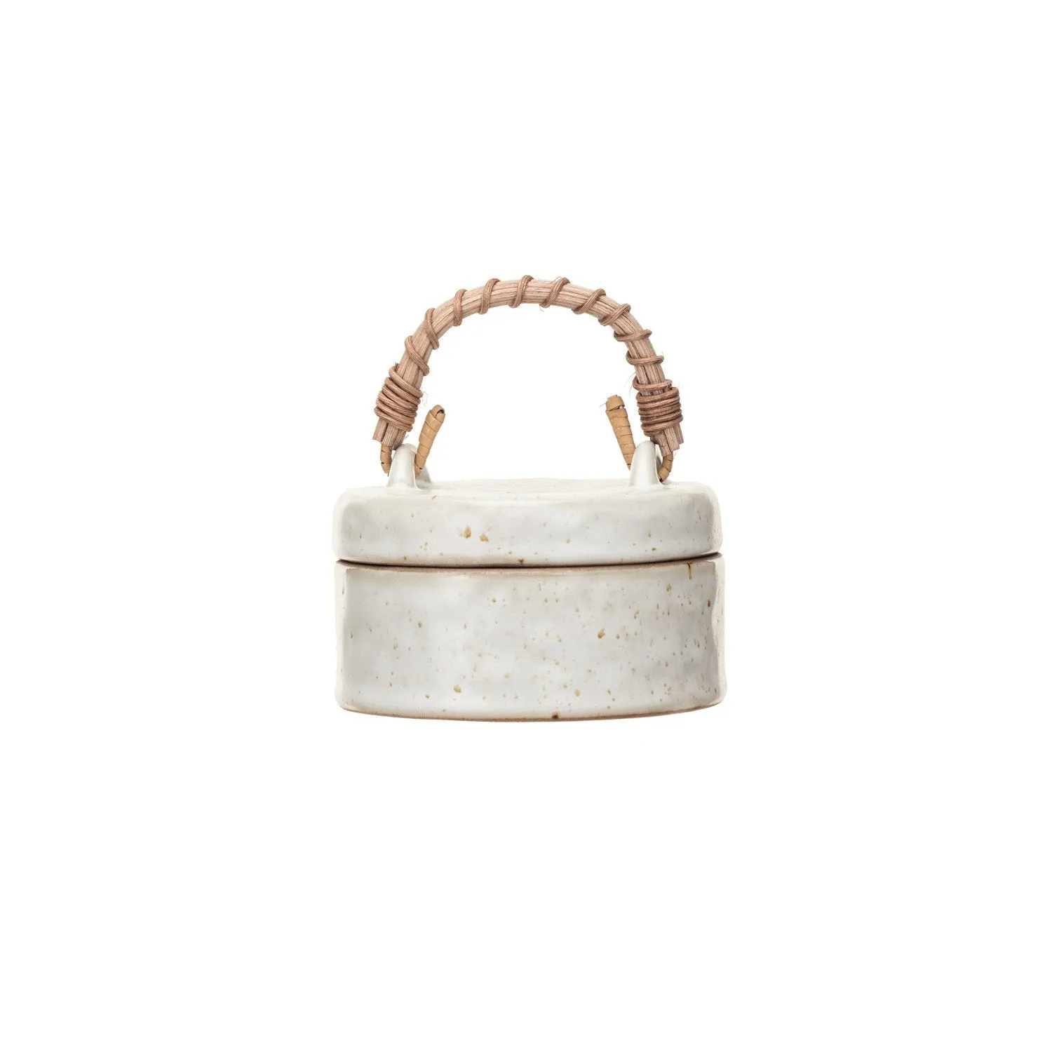 Stoneware Jar w/Rattan Handle