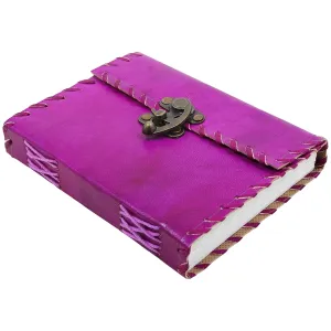 STORE INDYA Handcrafted Leather Soft Bound Personal Diary & Organizer – Vintage Purple Travel Journal with 200 Unlined Pages, Antique Notebook with Secure Latch, Genuine Leather Writing Journal Office Product – Day to Day Calendar