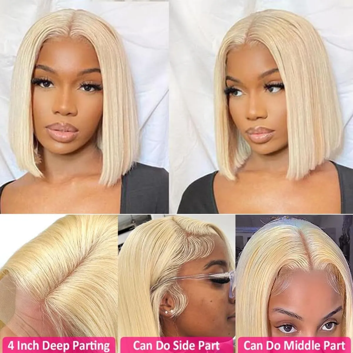 Straight 613 Bob Wig Human Hair 13x4 HD Transparent Lace Front Wig Blonde Bob Wig Human Hair Pre Plucked with Baby Hairs Blonde Lace Frontal Wigs for Women 180 Density Short Wigs (14 Inch).