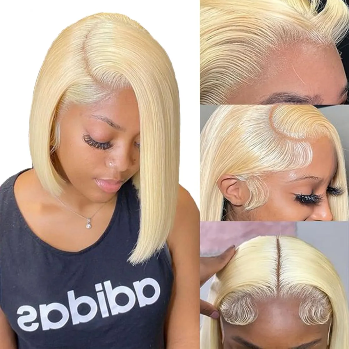 Straight 613 Bob Wig Human Hair 13x4 HD Transparent Lace Front Wig Blonde Bob Wig Human Hair Pre Plucked with Baby Hairs Blonde Lace Frontal Wigs for Women 180 Density Short Wigs (14 Inch).