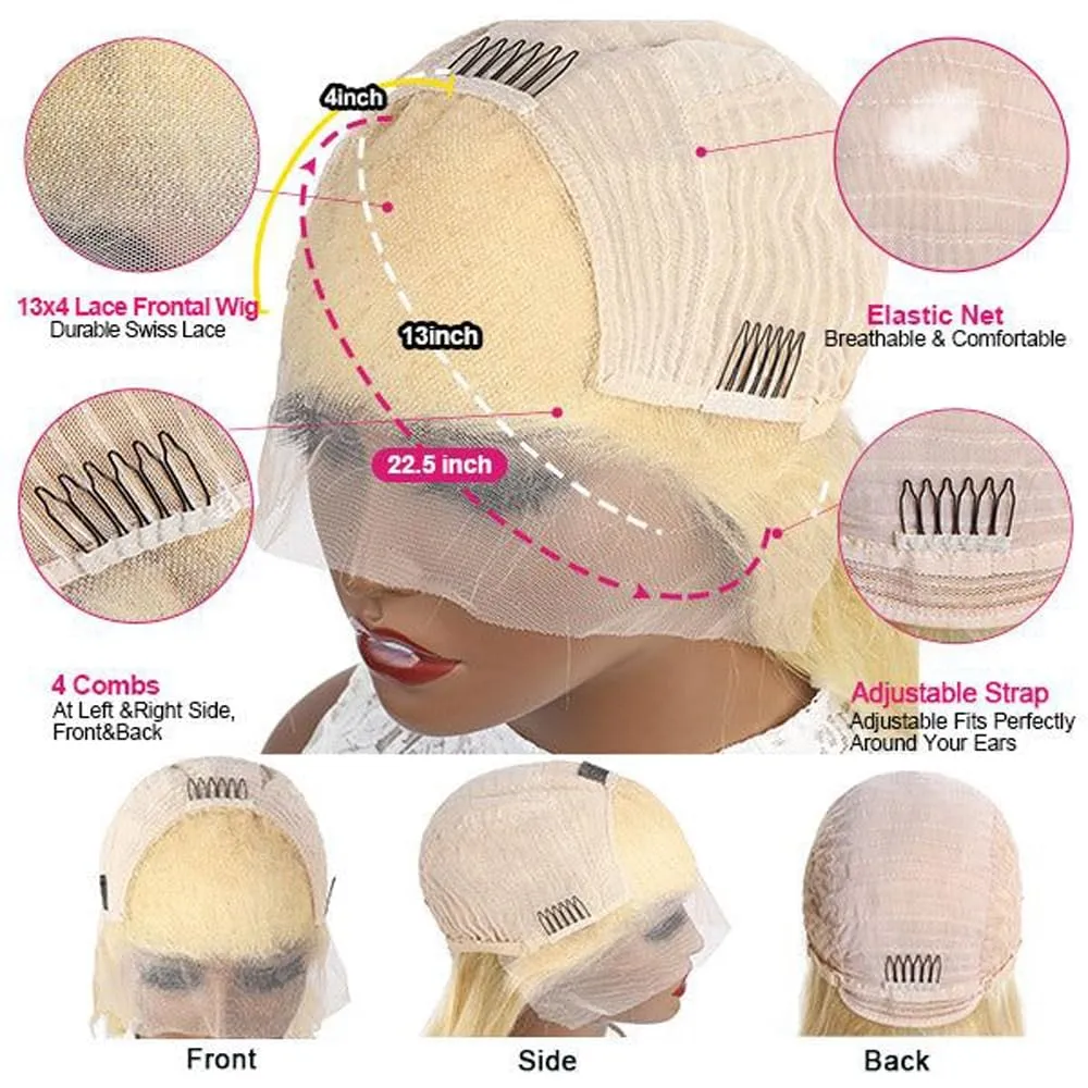 Straight 613 Bob Wig Human Hair 13x4 HD Transparent Lace Front Wig Blonde Bob Wig Human Hair Pre Plucked with Baby Hairs Blonde Lace Frontal Wigs for Women 180 Density Short Wigs (14 Inch).