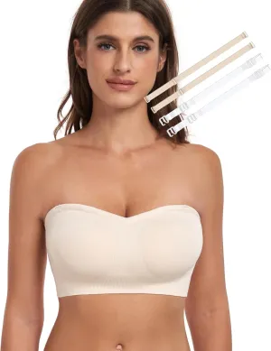 Strapless Bra for Women-Convertible Comfort Bandeau Bra with Non-Slip Silicone,Seamless Wirefree Padded Bralette