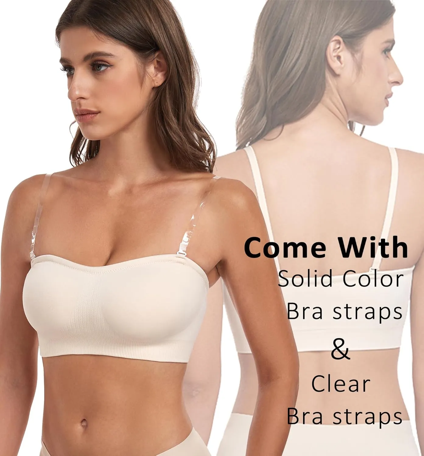 Strapless Bra for Women-Convertible Comfort Bandeau Bra with Non-Slip Silicone,Seamless Wirefree Padded Bralette