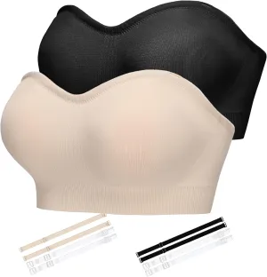 Strapless Bra for Women-Convertible Comfort Bandeau Bra with Non-Slip Silicone,Seamless Wirefree Padded Bralette