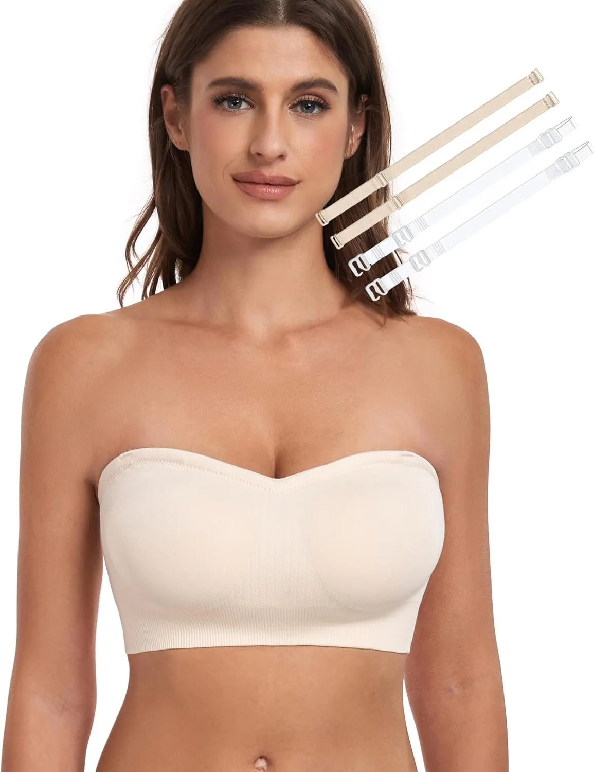 Strapless Bra for Women-Convertible Comfort Bandeau Bra with Non-Slip Silicone,Seamless Wirefree Padded Bralette