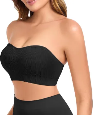 Strapless Bras for Women Non-Slip Padded Bandeau Bra Wireless Tube Top Bra Including Clear Straps