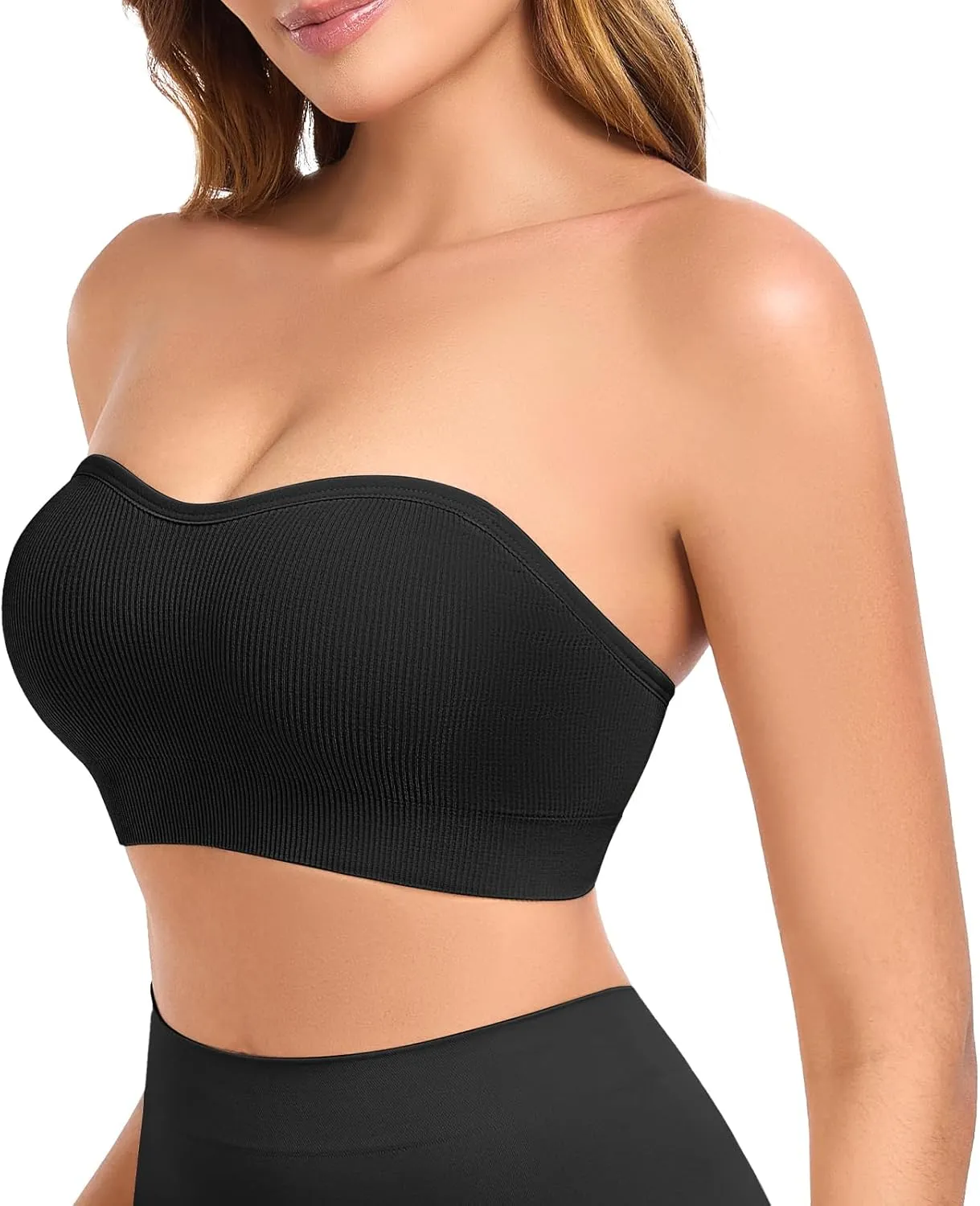 Strapless Bras for Women Non-Slip Padded Bandeau Bra Wireless Tube Top Bra Including Clear Straps