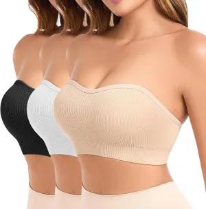 Strapless Bras for Women Non-Slip Padded Bandeau Bra Wireless Tube Top Bra Including Clear Straps