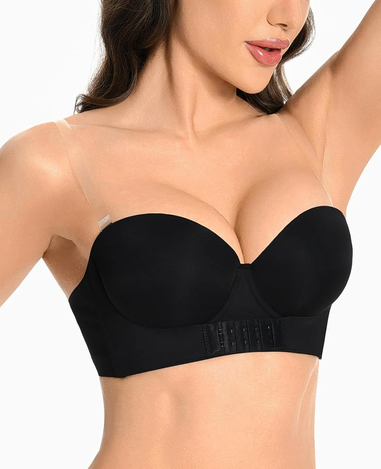 Strapless Push Up Bra with Clear Straps Front Closure Convertible Balconette Padded Underwire Bras for Women