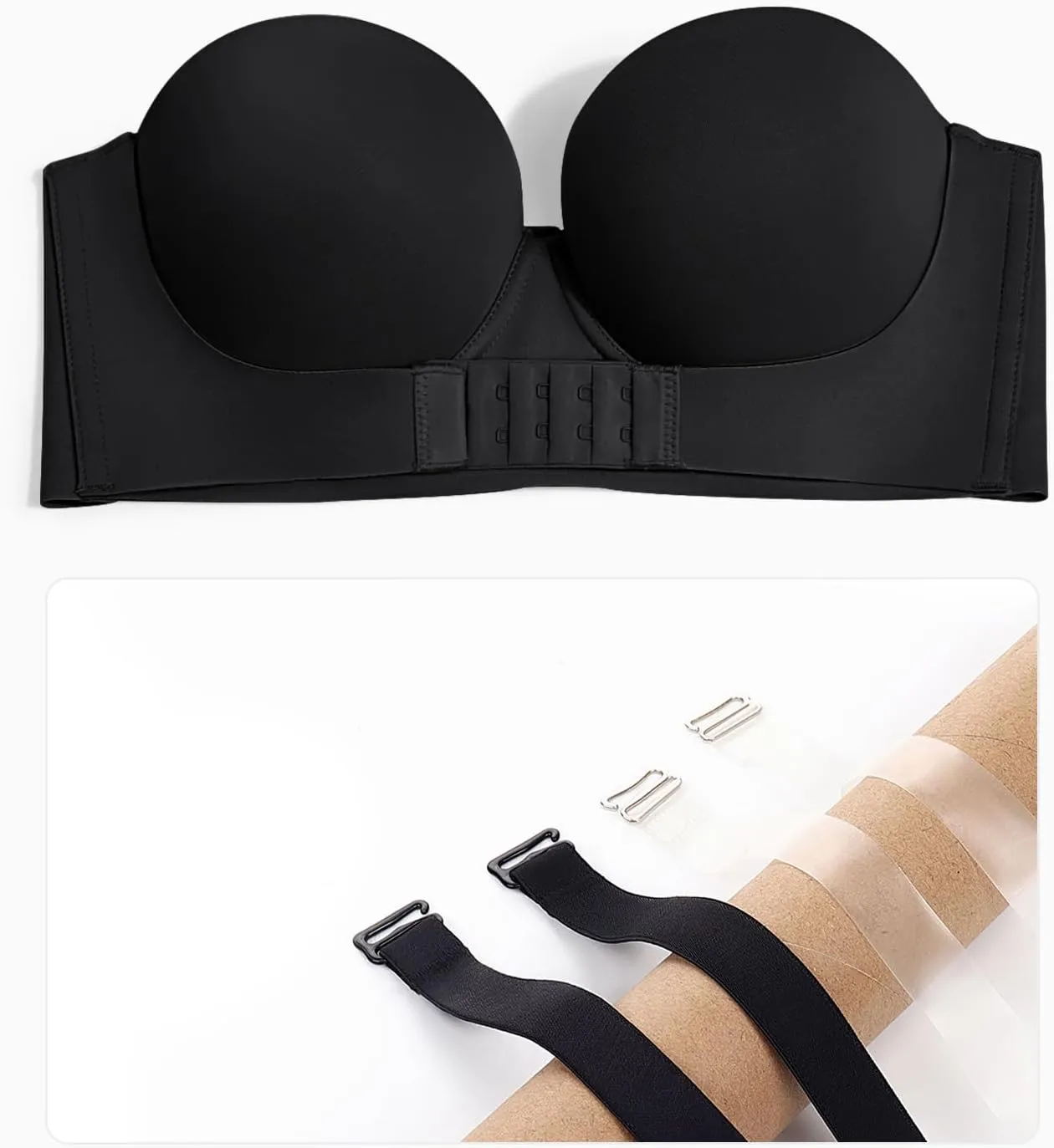 Strapless Push Up Bra with Clear Straps Front Closure Convertible Balconette Padded Underwire Bras for Women