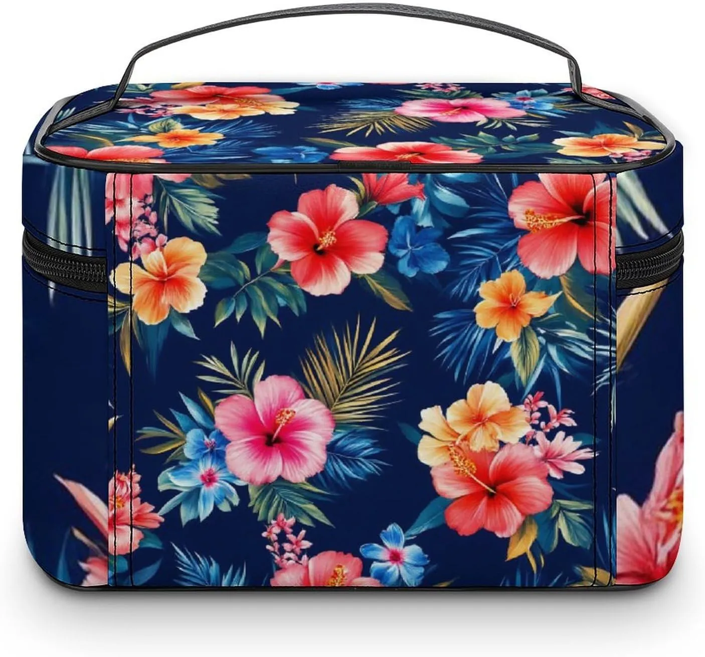 Stylish Cosmetic Bag for Women, Travel Toiletry Storage Bag with with Zipper Pouch Tropical Hawaiian Colorful Hibiscus Flowers Makeup Organizer Case