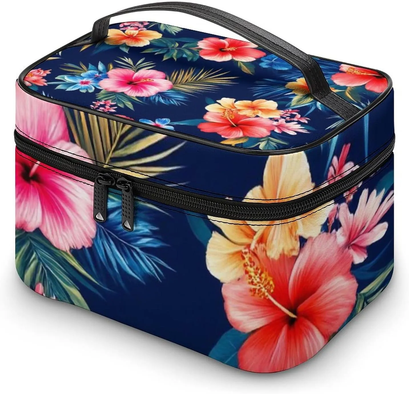 Stylish Cosmetic Bag for Women, Travel Toiletry Storage Bag with with Zipper Pouch Tropical Hawaiian Colorful Hibiscus Flowers Makeup Organizer Case