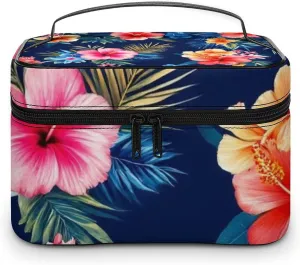 Stylish Cosmetic Bag for Women, Travel Toiletry Storage Bag with with Zipper Pouch Tropical Hawaiian Colorful Hibiscus Flowers Makeup Organizer Case