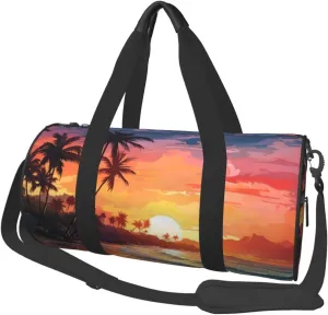 Summer Beach Sunset Travel Bag for Women & Men, Large Capacity Duffle Bag with Detachable Shoulder Strap, Waterproof Overnight Weekender Bag for Gym Business Vacation Short Trips