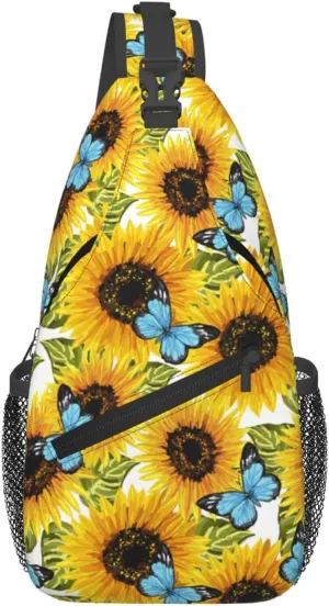 Sunflower Butterflies Crossbody Sling Backpack Sling Bag Adjustable Chest Shoulder Daypack For Women Men