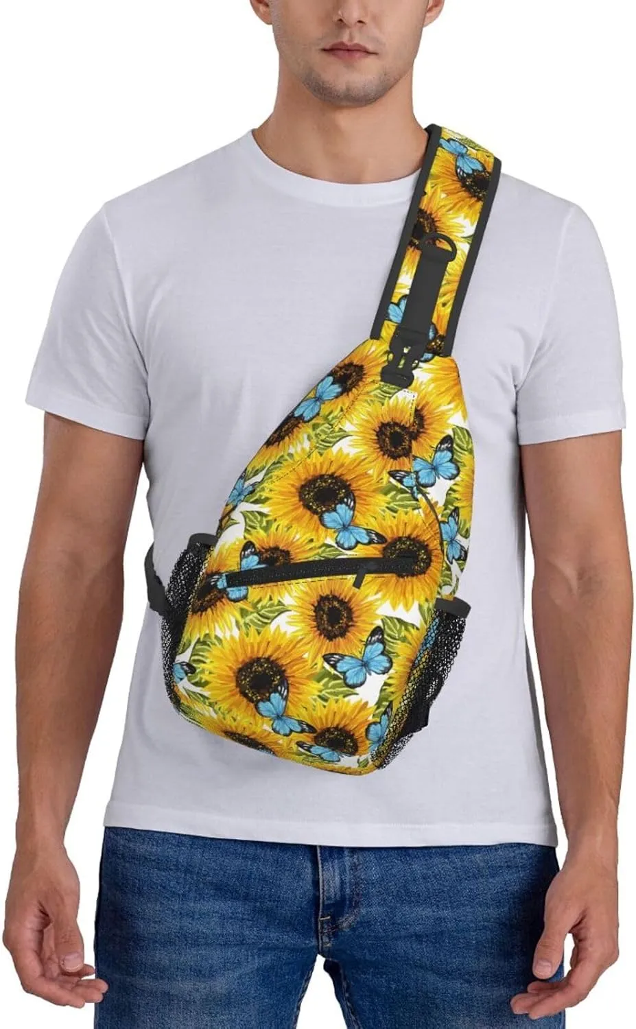 Sunflower Butterflies Crossbody Sling Backpack Sling Bag Adjustable Chest Shoulder Daypack For Women Men
