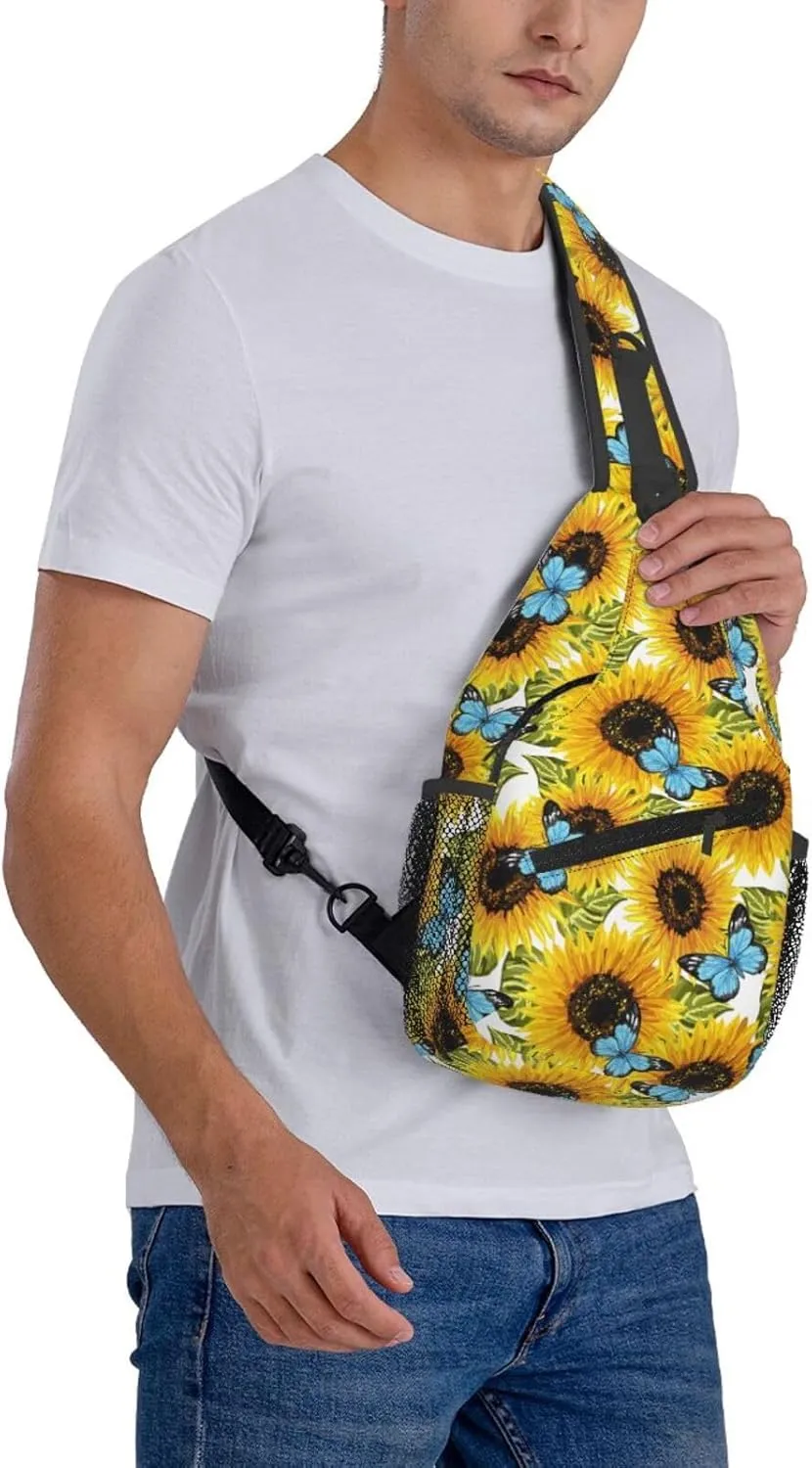 Sunflower Butterflies Crossbody Sling Backpack Sling Bag Adjustable Chest Shoulder Daypack For Women Men