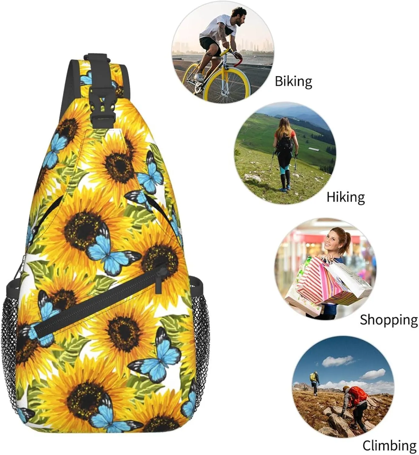 Sunflower Butterflies Crossbody Sling Backpack Sling Bag Adjustable Chest Shoulder Daypack For Women Men