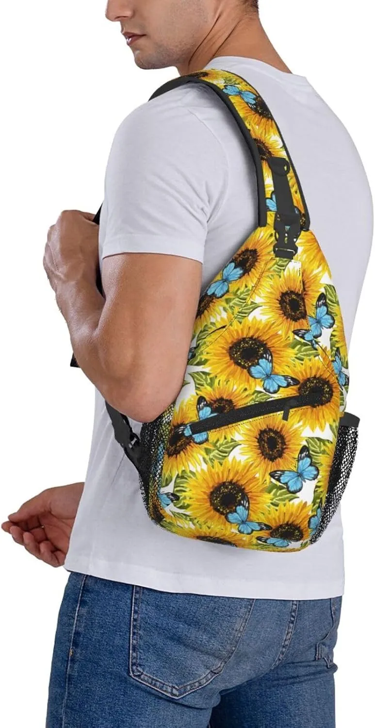 Sunflower Butterflies Crossbody Sling Backpack Sling Bag Adjustable Chest Shoulder Daypack For Women Men