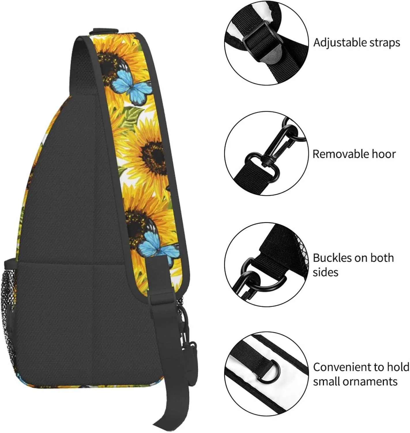 Sunflower Butterflies Crossbody Sling Backpack Sling Bag Adjustable Chest Shoulder Daypack For Women Men
