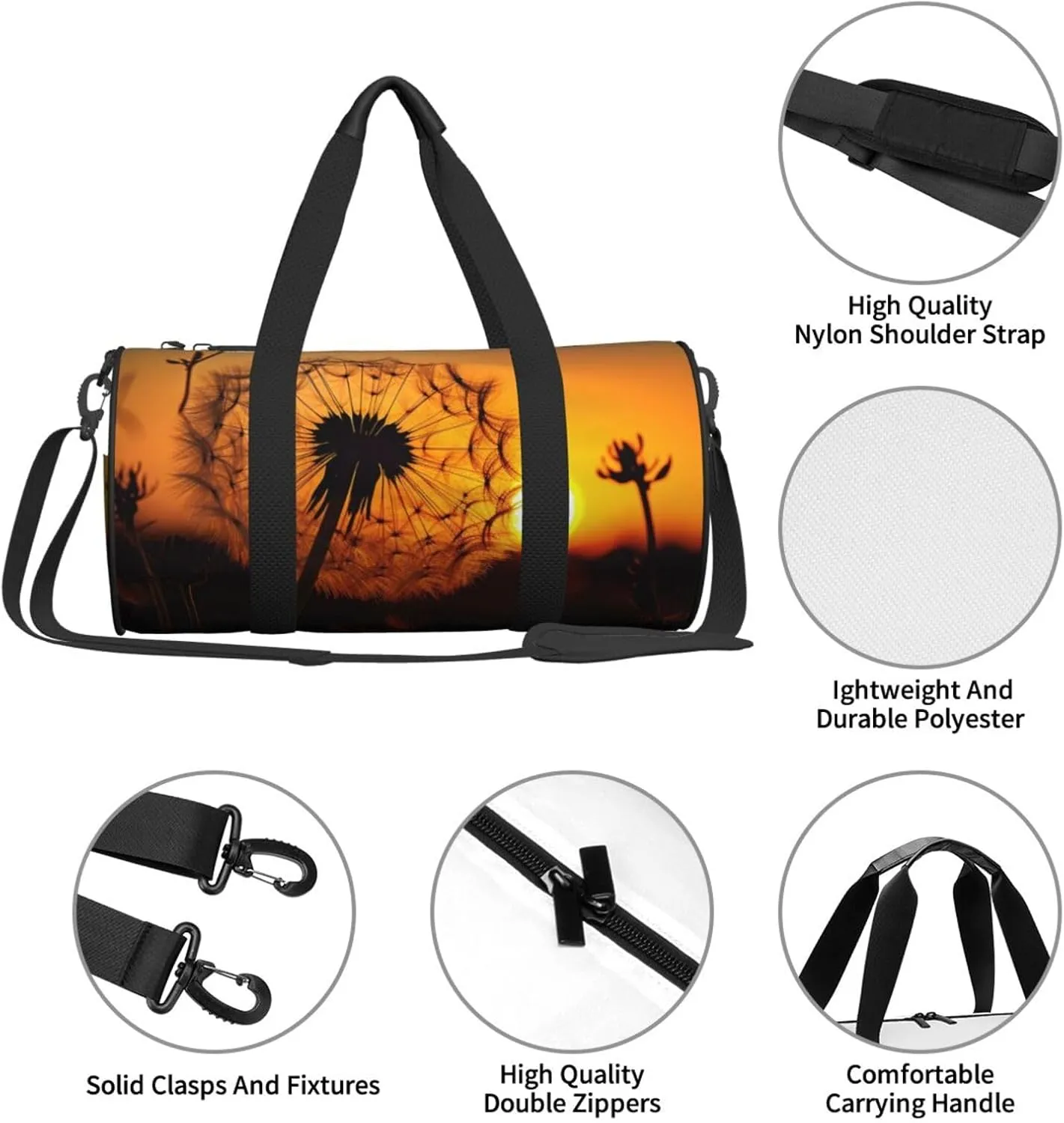 Sunset Dandelion Travel Duffle Bag for Men Women Sport Gym Bag Foldable Weekender Bag Carry on Overnight Bag for Travel Swimming Basketball