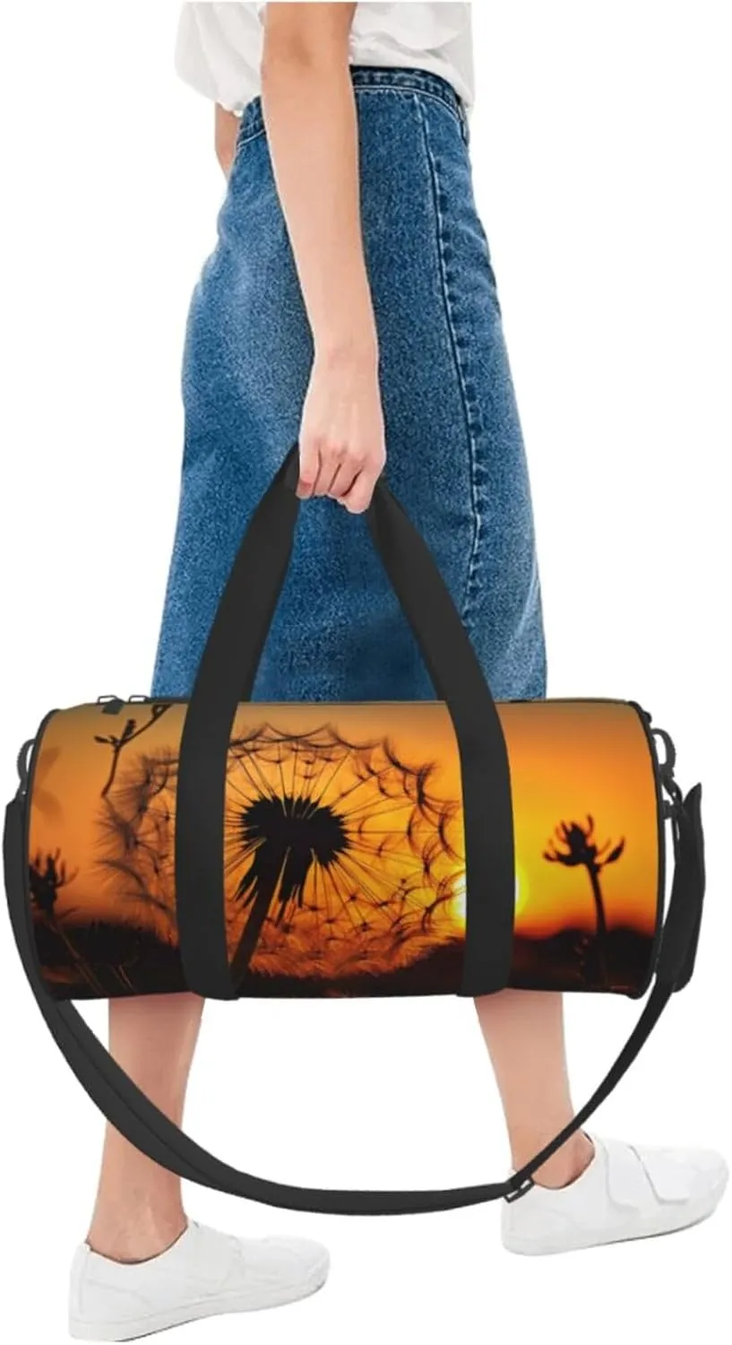 Sunset Dandelion Travel Duffle Bag for Men Women Sport Gym Bag Foldable Weekender Bag Carry on Overnight Bag for Travel Swimming Basketball