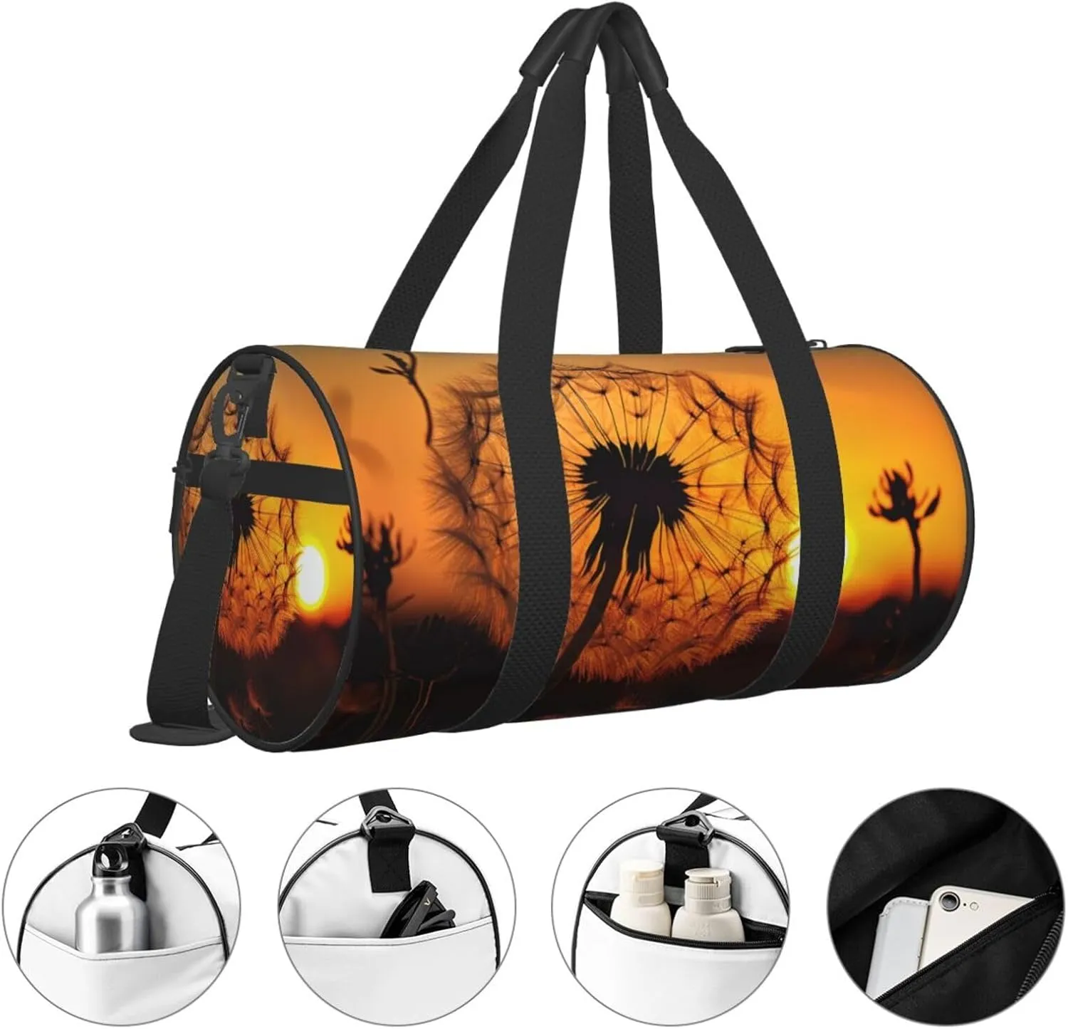 Sunset Dandelion Travel Duffle Bag for Men Women Sport Gym Bag Foldable Weekender Bag Carry on Overnight Bag for Travel Swimming Basketball