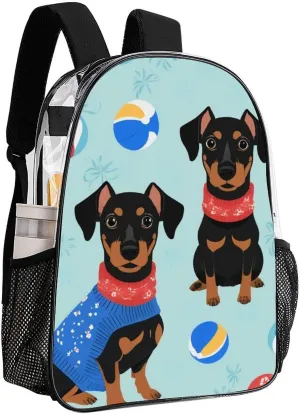 Supdreamc Lightweight Daypack Bookbag for Trekking Business Walking Cycling - Big Capacity Transparent Multipurpose Carry On Bag, Miniature Pinscher Pool Business Computer Bag