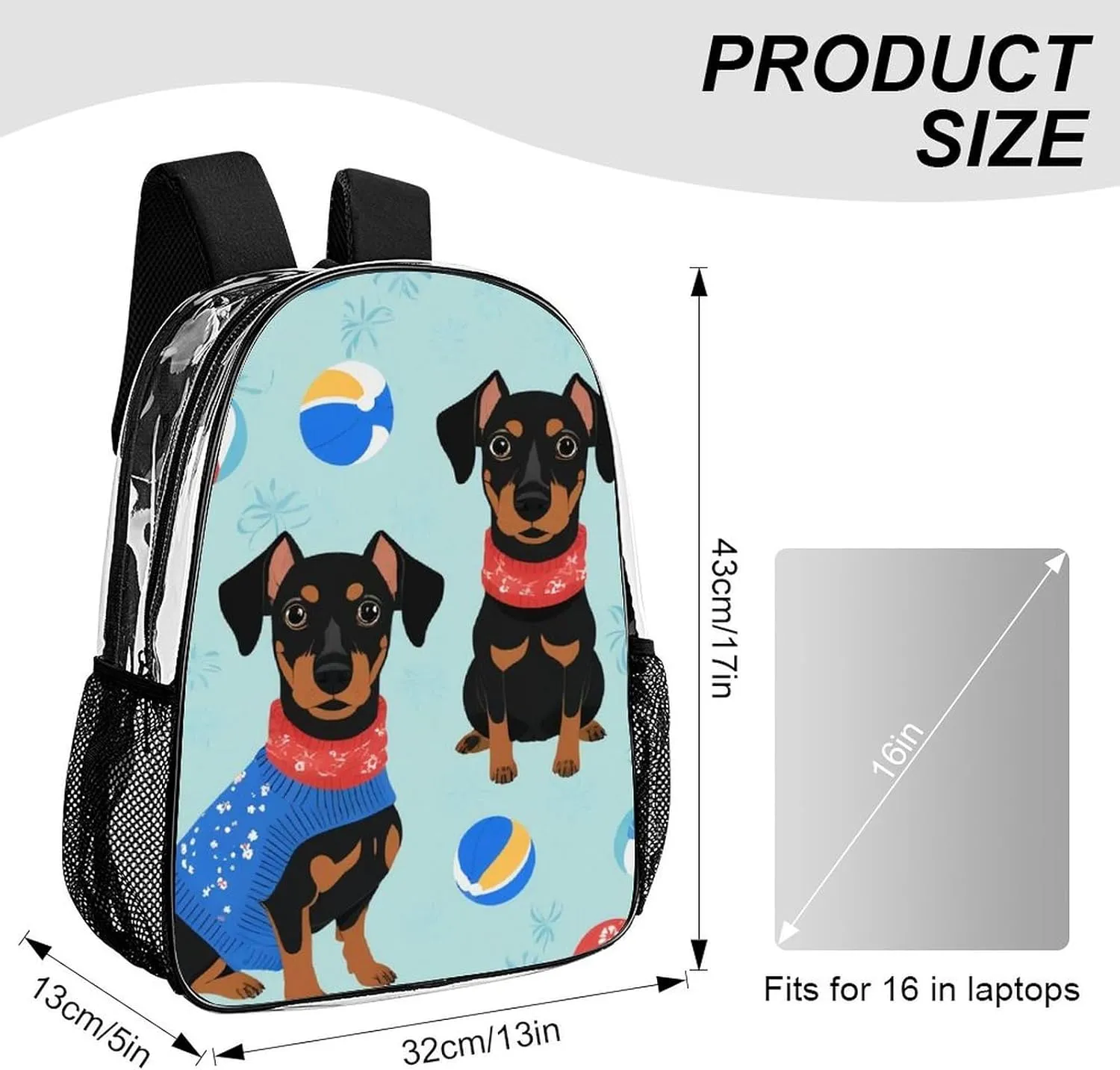 Supdreamc Lightweight Daypack Bookbag for Trekking Business Walking Cycling - Big Capacity Transparent Multipurpose Carry On Bag, Miniature Pinscher Pool Business Computer Bag
